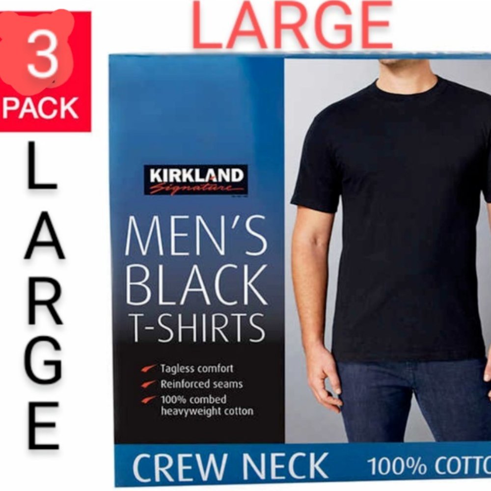 New! Kirkland Signature Men’s Crew Neck Tee 100% Cotton 3-pack Size L Large NWOT